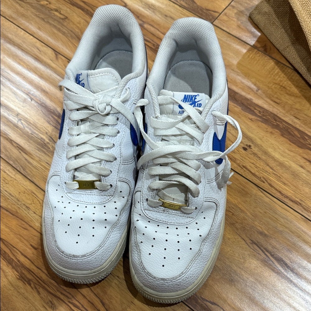 Nike White and Blue Air Force 1 Sneakers